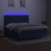 vidaXL Boxspringbett mit Matratze &amp; LED Blau 160x200 cm Stoff