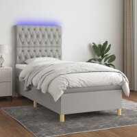 vidaXL Boxspringbett mit Matratze &amp; LED Hellgrau 80x200 cm Stoff