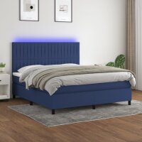 vidaXL Boxspringbett mit Matratze &amp; LED Blau 160x200 cm Stoff