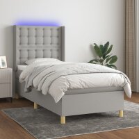 vidaXL Boxspringbett mit Matratze &amp; LED Hellgrau 80x200 cm Stoff