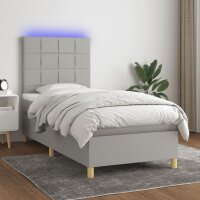 vidaXL Boxspringbett mit Matratze &amp; LED Hellgrau 80x200 cm Stoff