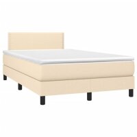 vidaXL Boxspringbett mit Matratze &amp; LED Creme 120x200 cm Stoff