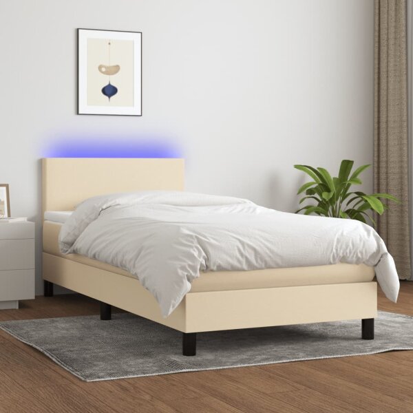 vidaXL Boxspringbett mit Matratze &amp; LED Creme 90x200 cm Stoff