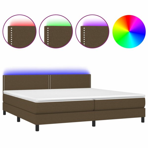 vidaXL Boxspringbett mit Matratze &amp; LED Dunkelbraun 200x200 cm Stoff