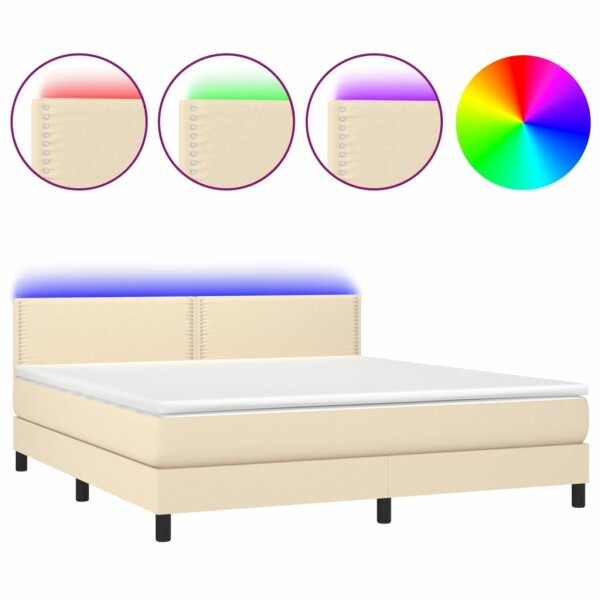 vidaXL Boxspringbett mit Matratze &amp; LED Creme 180x200 cm Stoff