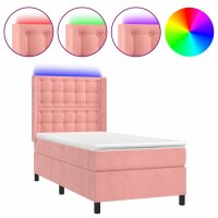 vidaXL Boxspringbett mit Matratze &amp; LED Rosa 90x200 cm Samt