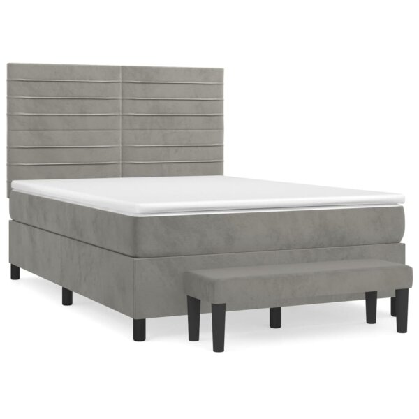 vidaXL Boxspringbett mit Matratze Hellgrau 140x200 cm Samt