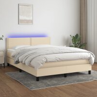 vidaXL Boxspringbett mit Matratze &amp; LED Creme 140x200 cm Stoff