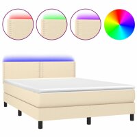 vidaXL Boxspringbett mit Matratze &amp; LED Creme 140x200 cm Stoff