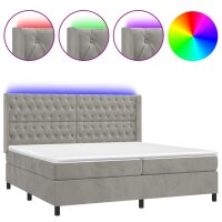 vidaXL Boxspringbett mit Matratze &amp; LED Hellgrau 200x200 cm Samt