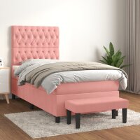 vidaXL Boxspringbett mit Matratze Rosa 90x200 cm Samt