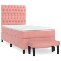 vidaXL Boxspringbett mit Matratze Rosa 90x200 cm Samt