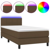 WOWONA Boxspringbett mit Matratze &amp; LED Dunkelbraun 90x190 cm Stoff