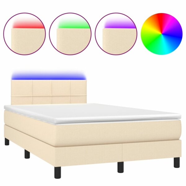 vidaXL Boxspringbett mit Matratze &amp; LED Creme 120x200 cm Stoff