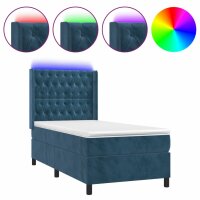 WOWONA Boxspringbett mit Matratze &amp; LED Dunkelblau 100x200 cm Samt