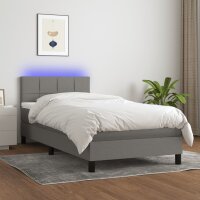 vidaXL Boxspringbett mit Matratze &amp; LED Dunkelgrau 100x200 cm Stoff