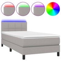 vidaXL Boxspringbett mit Matratze &amp; LED Hellgrau 100x200 cm Stoff