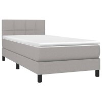 vidaXL Boxspringbett mit Matratze &amp; LED Hellgrau 100x200 cm Stoff