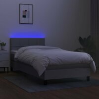 vidaXL Boxspringbett mit Matratze &amp; LED Hellgrau 100x200 cm Stoff