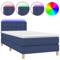 vidaXL Boxspringbett mit Matratze &amp; LED Blau 100x200 cm Stoff