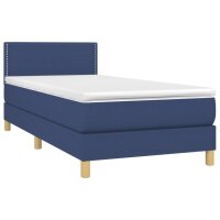 vidaXL Boxspringbett mit Matratze &amp; LED Blau 100x200 cm Stoff