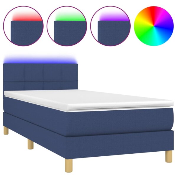 vidaXL Boxspringbett mit Matratze &amp; LED Blau 100x200 cm Stoff