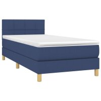 vidaXL Boxspringbett mit Matratze &amp; LED Blau 100x200 cm Stoff