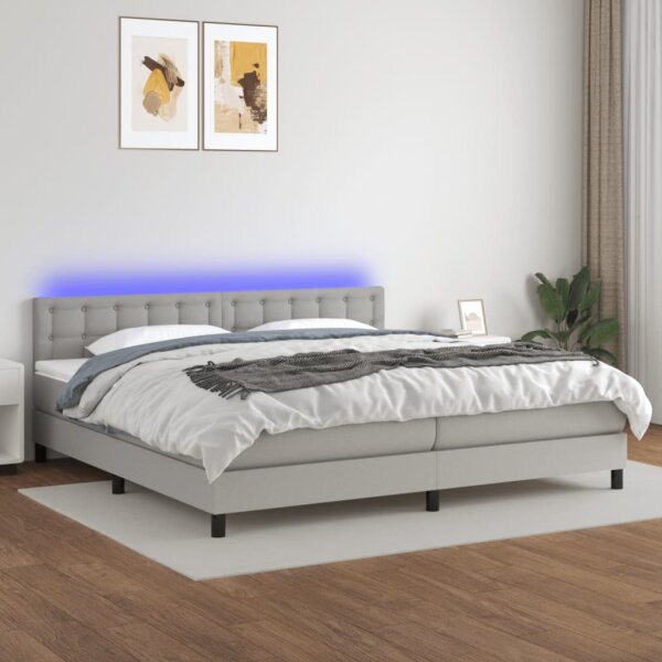 vidaXL Boxspringbett mit Matratze &amp; LED Hellgrau 200x200 cm Stoff