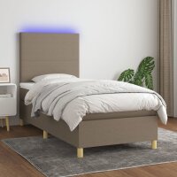 WOWONA Boxspringbett mit Matratze &amp; LED Taupe 80x200 cm Stoff