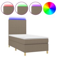 WOWONA Boxspringbett mit Matratze &amp; LED Taupe 80x200 cm Stoff