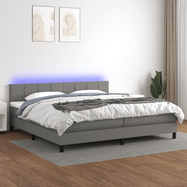 WOWONA Boxspringbett mit Matratze &amp; LED Dunkelgrau 200x200 cm Stoff