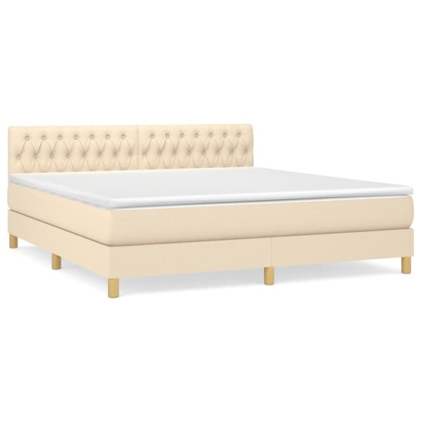 WOWONA Boxspringbett mit Matratze Creme 180x200 cm Stoff