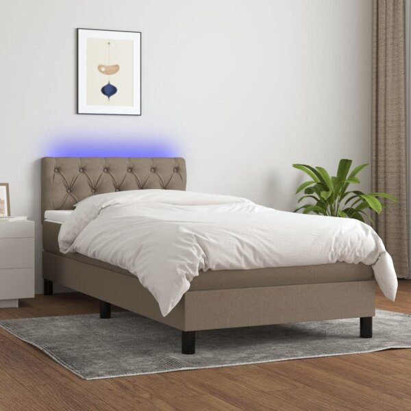 WOWONA Boxspringbett mit Matratze &amp; LED Taupe 80x200 cm Stoff