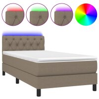 WOWONA Boxspringbett mit Matratze &amp; LED Taupe 80x200 cm Stoff