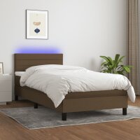 WOWONA Boxspringbett mit Matratze &amp; LED Dunkelbraun 80x200 cm Stoff