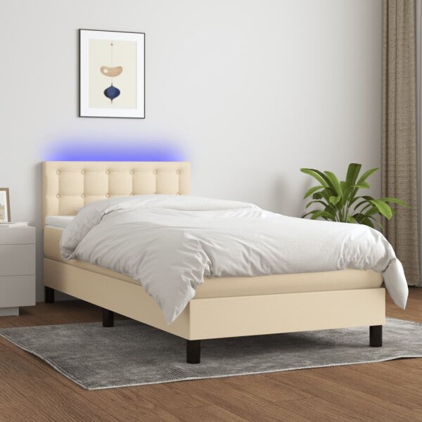 vidaXL Boxspringbett mit Matratze &amp; LED Creme 80x200 cm Stoff