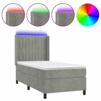 vidaXL Boxspringbett mit Matratze &amp; LED Hellgrau 90x190 cm Samt