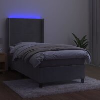 WOWONA Boxspringbett mit Matratze &amp; LED Hellgrau 90x190 cm Samt