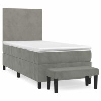 vidaXL Boxspringbett mit Matratze Hellgrau 90x190 cm Samt