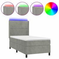 vidaXL Boxspringbett mit Matratze &amp; LED Hellgrau 90x190 cm Samt