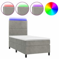 vidaXL Boxspringbett mit Matratze &amp; LED Hellgrau 90x200 cm Samt