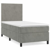 WOWONA Boxspringbett mit Matratze Hellgrau 90x190 cm Samt