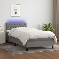 vidaXL Boxspringbett mit Matratze &amp; LED Dunkelgrau 90x200 cm Stoff