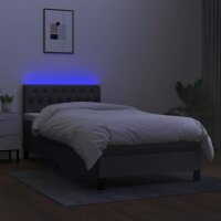 vidaXL Boxspringbett mit Matratze &amp; LED Dunkelgrau 90x200 cm Stoff