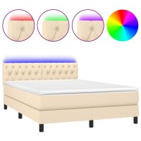 vidaXL Boxspringbett mit Matratze &amp; LED Creme 140x190 cm Stoff