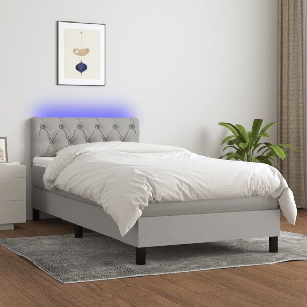 vidaXL Boxspringbett mit Matratze &amp; LED Hellgrau 80x200 cm Stoff