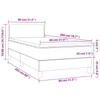 vidaXL Boxspringbett mit Matratze &amp; LED Hellgrau 80x200 cm Stoff