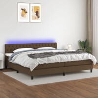 vidaXL Boxspringbett mit Matratze &amp; LED Dunkelbraun 200x200 cm Stoff