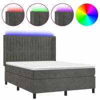 vidaXL Boxspringbett mit Matratze &amp; LED Dunkelgrau 140x200 cm Samt