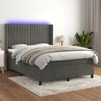 vidaXL Boxspringbett mit Matratze &amp; LED Dunkelgrau 140x200 cm Samt